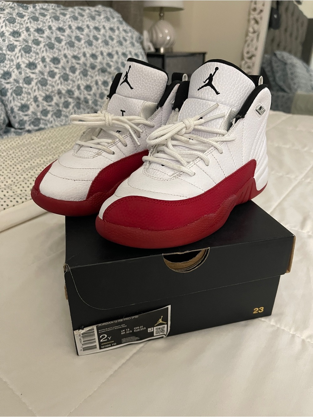 Jordan White and Red Retro Basketball Sneakers